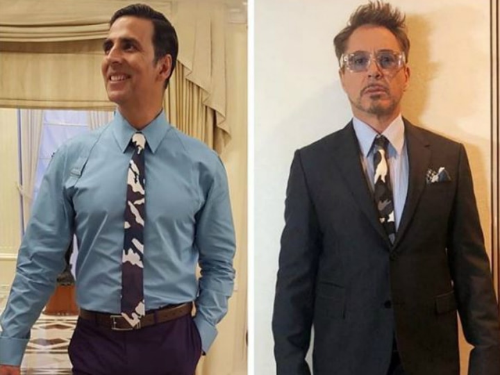 Avengers Endgame - When 'Padman' Akshay Kumar had a 'tie-faceoff' with 'Iron Man' Robert Downey! SEE PIC! PIC: When 'Padman' Akshay Kumar had a 'tie-faceoff' with 'Iron Man' Robert Downey Jr!