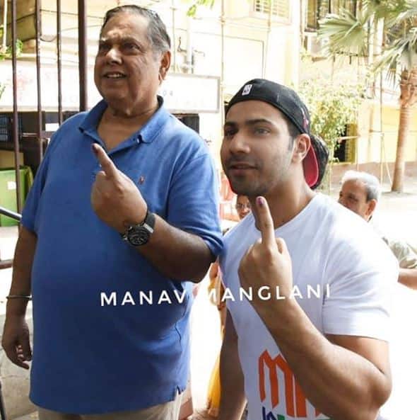 Father-son duo of David Dhawan & Varun Dhawan at a polling booth. (Photo: Manav Manglani)