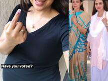 Lok Sabha Elections 2019- Pregnant Sameera Reddy & Esha Deol step out to vote, flash inked fingers flaunting their baby bump