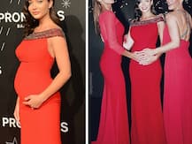 Pregnant Amy Jackson flaunts baby bump at the red carpet of a fashion show held in Spain