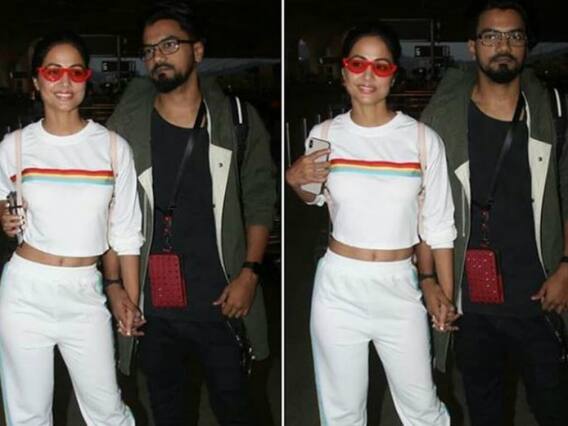 PICS: 'Kasautii...' actress Hina Khan & beau Rocky Jaiswal get snapped at Airport as they leave for Cannes!