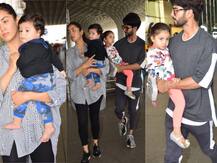 PHOTOS: Shahid Kapoor & family- wife Mira, daughter Misha and son Zain leave for Singapore to unveil his Wax statue at Madame Tussauds