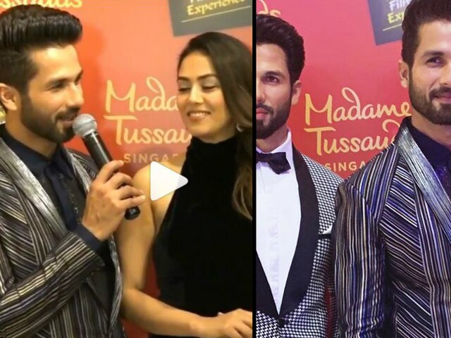 Pics-Videos! Shahid Kapoor unveils his first wax statue at Madame Tussauds Singapore with wife Mira Rajput, Here's why kids Zain & Misha are missing! Shahid Kapoor unveils his wax statue at Madame Tussauds Singapore with wife Mira Rajput and kids Zain and Misha Kapoor