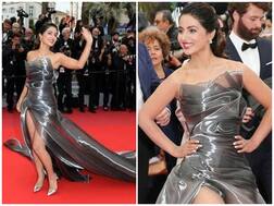 PICS: Hina Khan stuns yet again as she walks the red carpet at Cannes 2019 in a grey metallic gown!