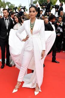 Cannes 2019: Bollywood fashionista Sonam Kapoor looks incredible in an all-white tuxedo with a train for first red carpet look; See pics