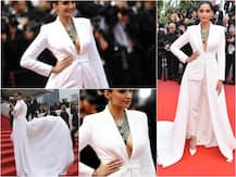Cannes 2019: Bollywood fashionista Sonam Kapoor looks incredible in an all-white tuxedo with a train for first red carpet look; See pics