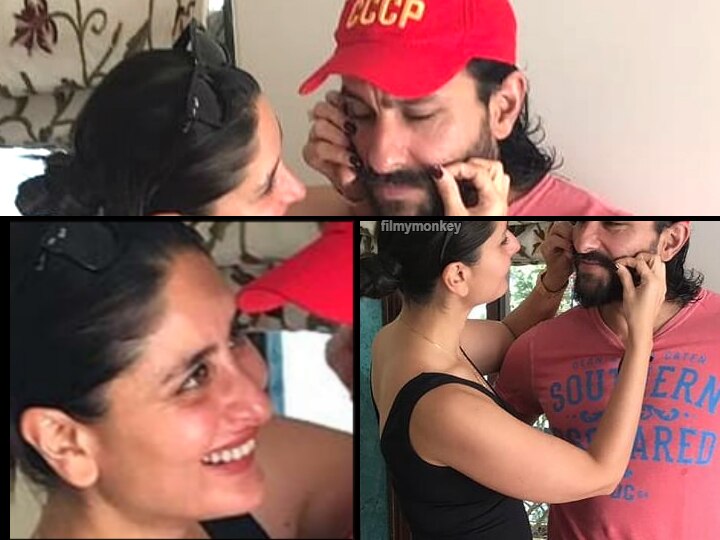 Kareena Kapoor Khan fixing hubby Saif Ali Khan's moustache ahead of their shoot together is melting fans! Saifeena get goofy! Kareena Kapoor Khan fixes hubby Saif Ali Khan's moustache ahead of a shoot together & pics go VIRAL!