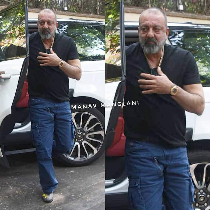 Sanjay Dutt arrived soon after at Ajay Devgn's house for the last rites that will be held in a while at Vile Parle