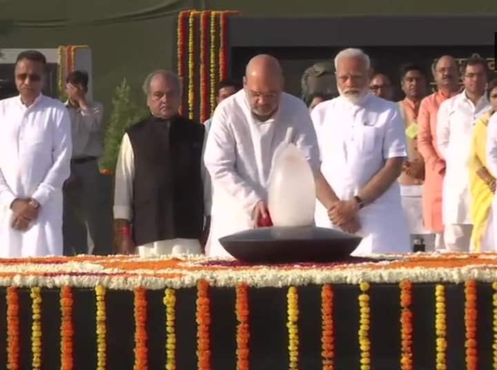 Amit Shah pays tribute at Sadaiv Atal Samadhi, the memorial of late Prime Minister Atal Bihari Vajpayee.