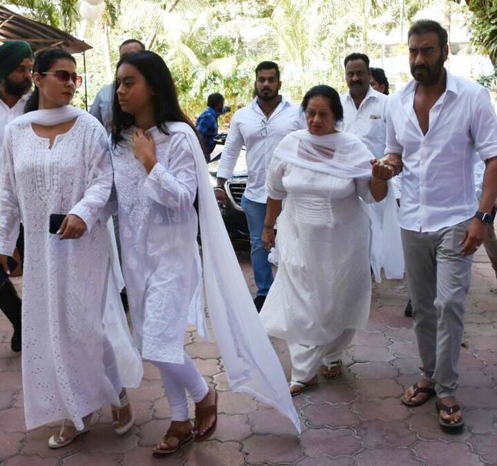 The Devgn family, Ajay, Kajol, daughter Nysa and Veeru Devgan's wife Veena reached the venue for the prayer meet in the evening today and this was followed by Bollywood celebrities who continue to arrive to offer their prayers for the departed soul.