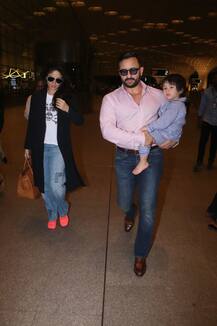 PHOTOS: Saif-Kareena and a sleepy baby Taimur Ali Khan in Pajamas clicked at airport as they leave for London!