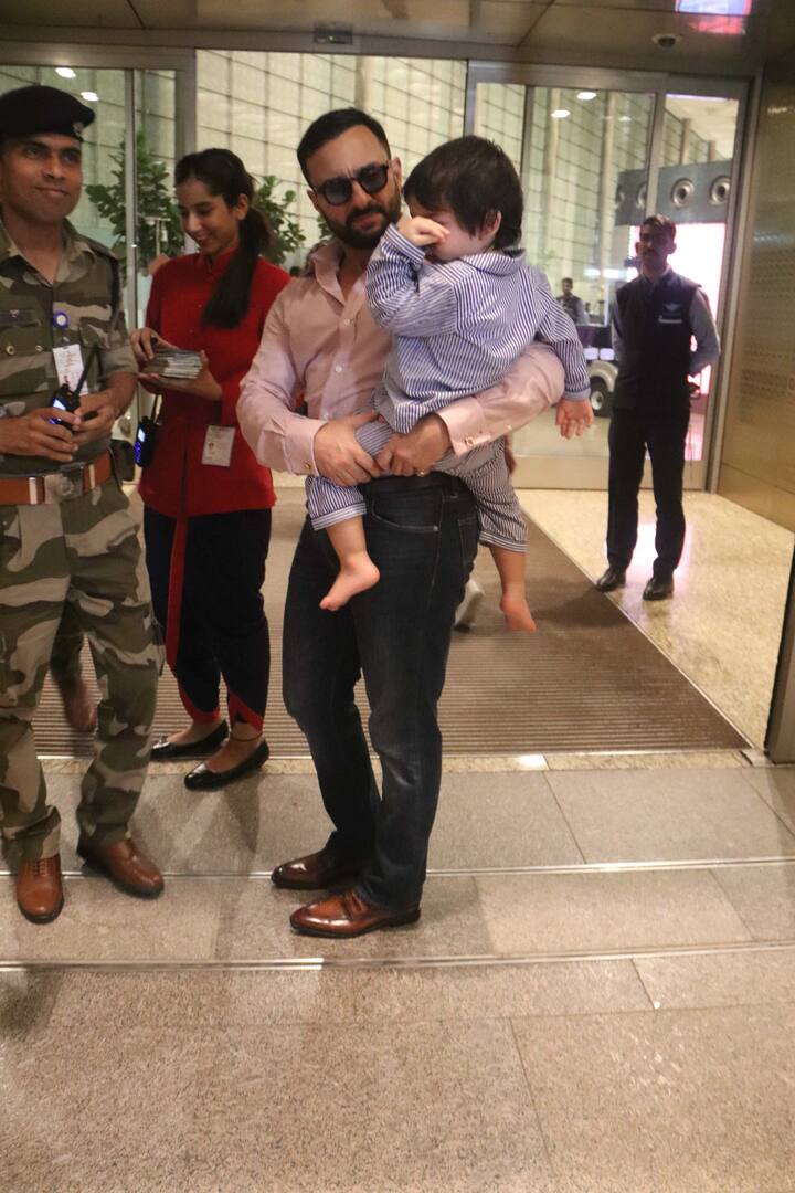 The family was snapped late at night on Thursday night and looks like it was sleeping time for baby Taimur