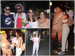 PICS: Hina Khan returns to India with boyfriend Rocky Jaiswal; Receives a surprise welcome from mom & brother!