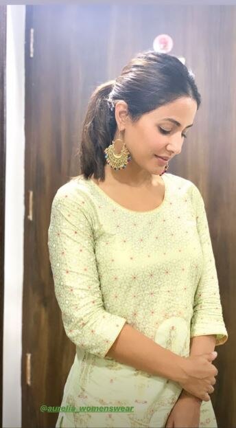 PICS & VIDEOS: TV actress Hina Khan looks gorgeous in a pista green suit as she celebrates Eid with her friends and family!