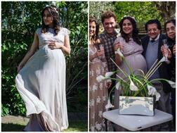 Pregnant TV actress Sara Arfeen Khan beams with joy at her baby shower ceremony!