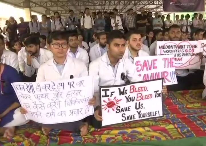 Assam: Doctors at Guwahati Medical College hold protest against violence against doctors in West Bengal. (ANI)