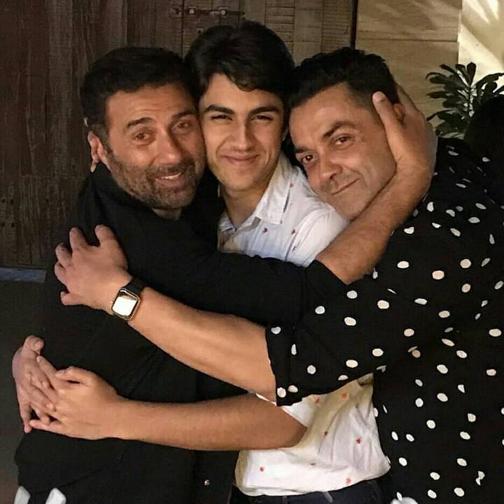 Aryaman with dad Bobby and uncle Sunny Deol.