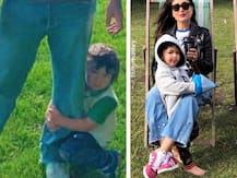 Taimur wrapped around dad Saif\'s legs sitting at his feet in London is the cutest thing on Internet, reminds of mom holding son in-between her legs!