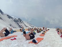 ITBP personnel perform yoga on difficult terrains