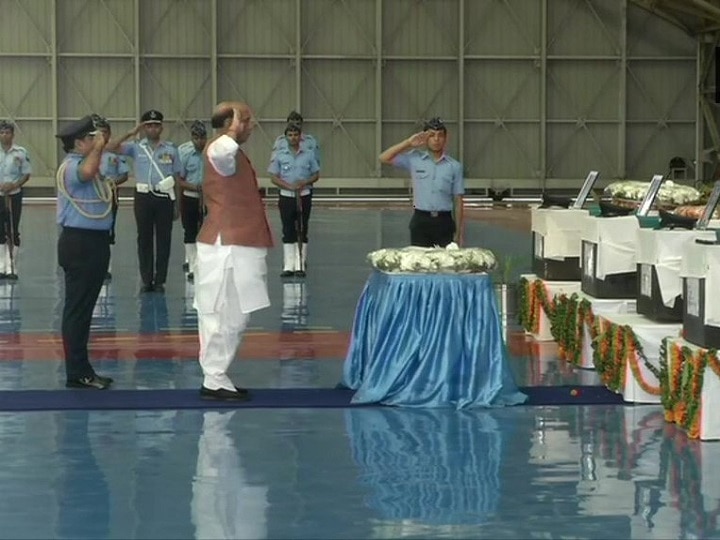 Defence Minister Rajnath pays tribute to IAF personnel killed in AN-32 crash Defence Minister Rajnath pays tribute to IAF personnel killed in AN-32 crash