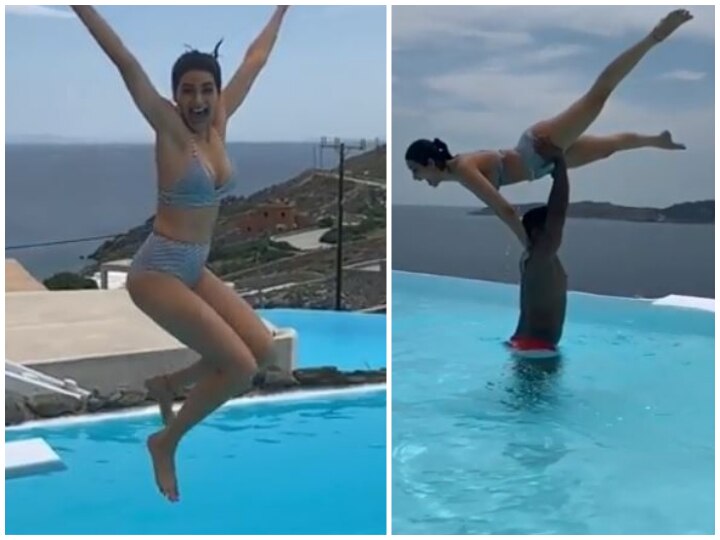 Naagin 3 TV actress Karishma Tanna takes a dip in a pool on her Greece vacation!  PICS & VIDEO: TV actress Karishma Tanna takes a dip in a pool on her Greece vacation!