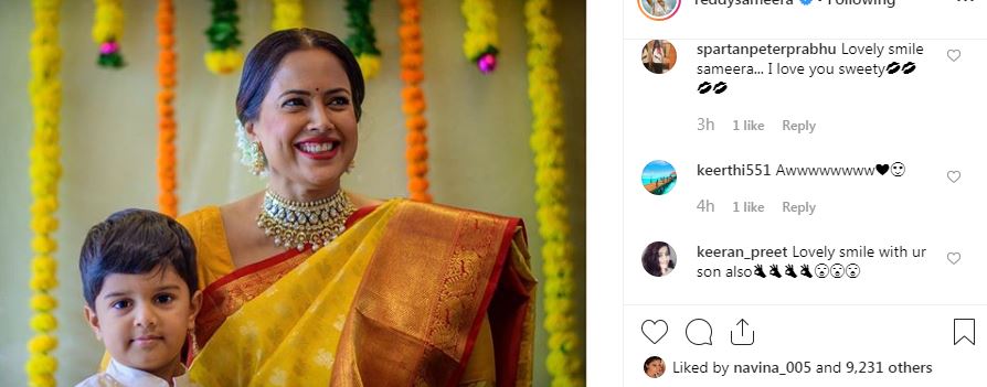 PICS: Pregnant Sameera Reddy goes traditional for her \'Godh Bharai\',  wears a kanchivaram silk saree for her baby shower!