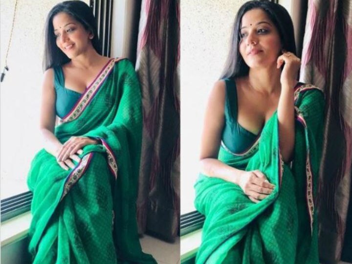 Green Georgette Saree with Hot Fix Border and Mono Silk Blouse – Anarkalion