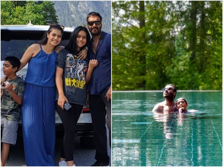 Kajol Ajay Devgn Vacation Pictures with son Yug & daughter Nysa Devgn Ajay Devgn & Son Yug Chill In The Pool, Kajol Shares PIC From Their Vacation