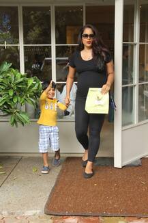 PICS: Pregnant Sameera Reddy Flaunts Her Baby Bump As She Gets Clicked Post Lunch With Son