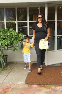 PICS: Pregnant Sameera Reddy Flaunts Her Baby Bump As She Gets Clicked Post Lunch With Son