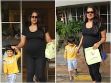 PICS: Pregnant Sameera Reddy Flaunts Her Baby Bump As She Gets Clicked Post Lunch With Son