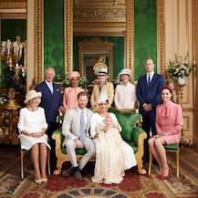 IN PICS: At Archie\'s Christening, Meghan Markle, Prince Harry Pose With Diana\'s Sisters; Queen Skips Event