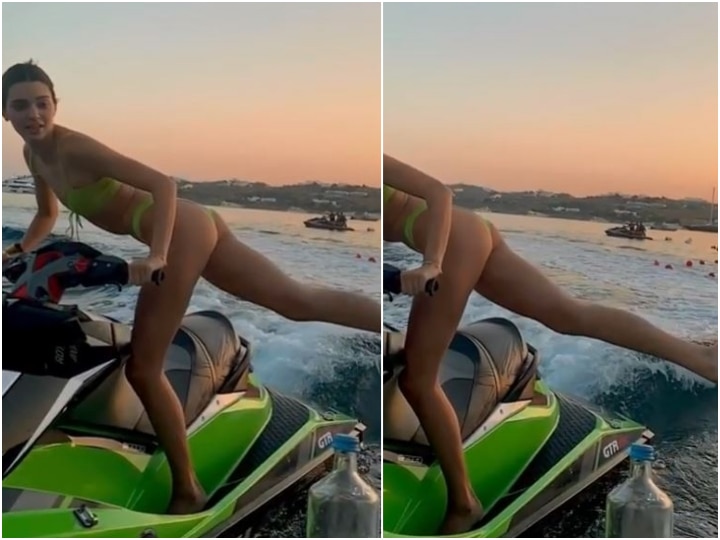 Kendall Jenner Does Viral Bottle Cap Challenge In Tiny Green Bikini While Jet Skiing WATCH: This Celebrity Just Did The Viral Bottle Cap Challenge In Tiny Green Bikini While Jet Skiing!