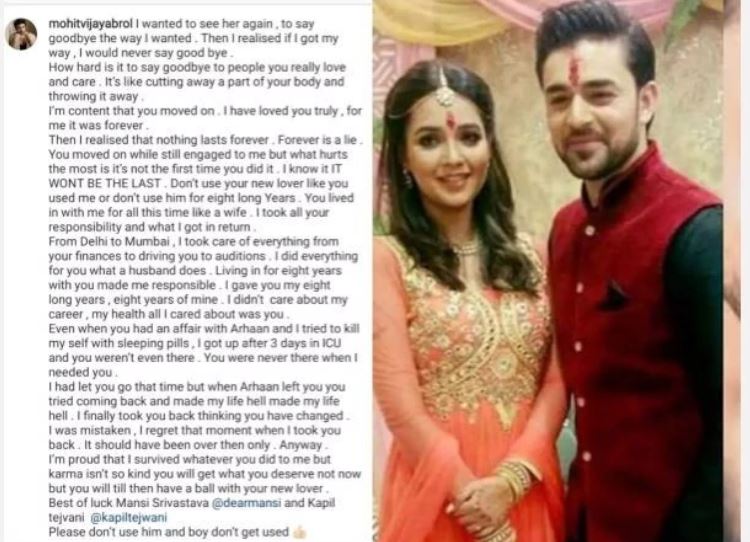 Mohit Abrol ACCUSES EX-Girlfriend Mansi Srivastava Of Cheating; Says, 'I Tried To Kill Myself With Sleeping Pills