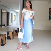 PICS: Soon-to-be Mommy Amy Jackson Flaunts Her Baby Bump In A Blue Silk Dress