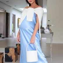 PICS: Soon-to-be Mommy Amy Jackson Flaunts Her Baby Bump In A Blue Silk Dress