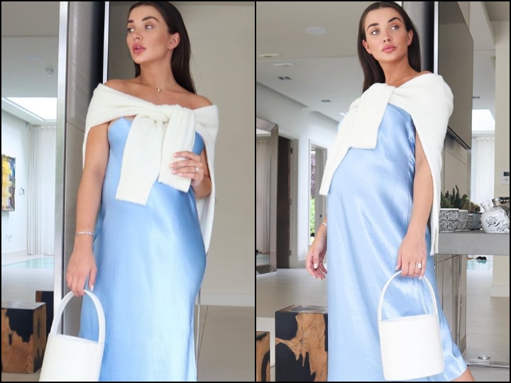 Pregnant Amy Jackson Flaunts Her Baby Bump In Blue Dress, See PICS!