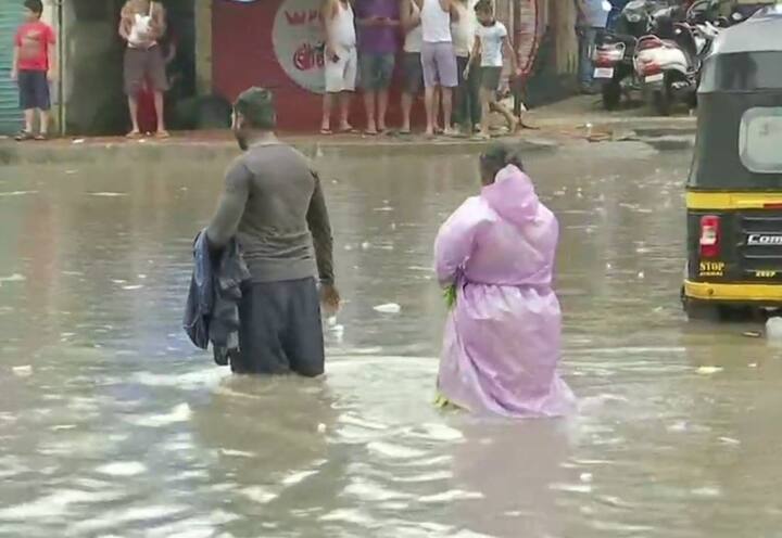 Water logged in parts of the city following incessant rainfall; visuals from Vakola area. (ANI)