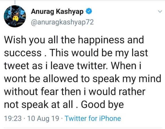 Anurag Kashyap Deletes Twitter Account Citing Threat To Family