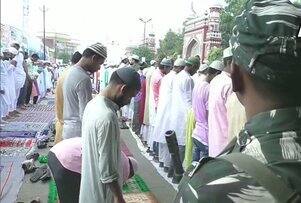 Security personnel deployed in Aligarh, drones being used for security surveillance at Shah Jamal Eidgah, where people have gathered to offer namaz on Eid-Al-Adha / ANI