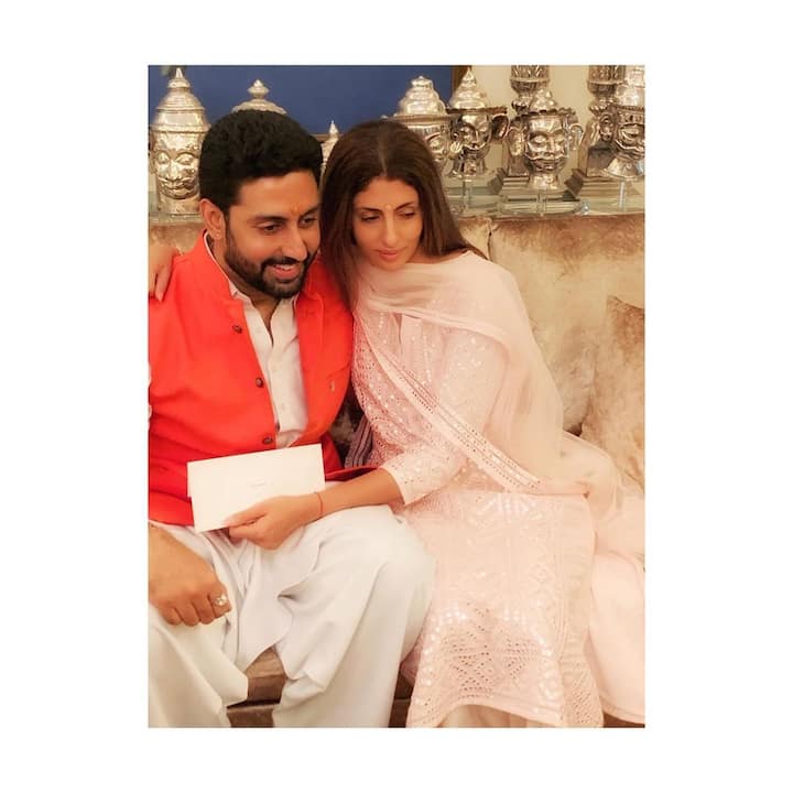 Here are some more pictures from the Bachchans Raksha Bandhan celebration. Brother-sister duo pose together post rakhi-tying and Shweta's caption reads-