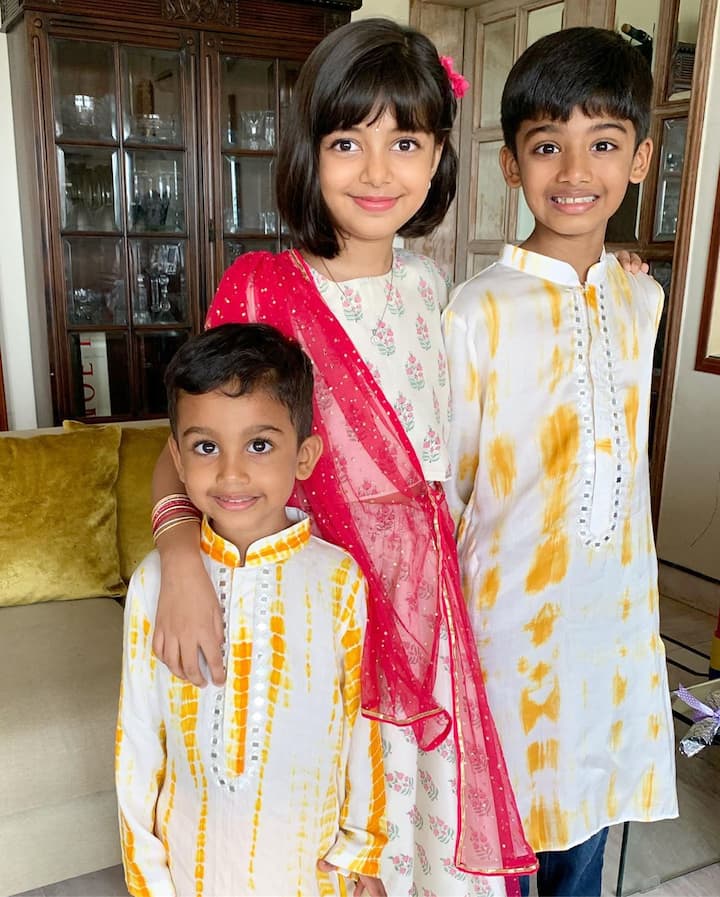 Aaradhya with her mama Aditya's sons