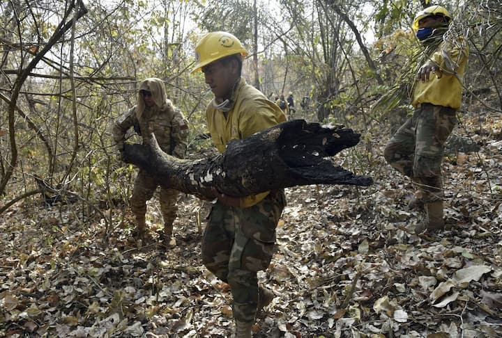 Firefighters and soldiers combat forest fires in the community of Quitunuquina, near Robore in eastern Bolivia, south of the Amazon basin, on August 28, 2019. - Fires have destroyed 1.2 million hectares of forest and grasslands in Bolivia this year, the government said on Wednesday, although environmentalists claim the true figure is much greater. The news comes after leftist President Evo Morales suspended his re-election campaign on Monday to direct the government's response to a growing environmental disaster in the Bolivian portion of the Amazon rainforest, where wildfires have been raging since May. (Photo by AIZAR RALDES / AFP)