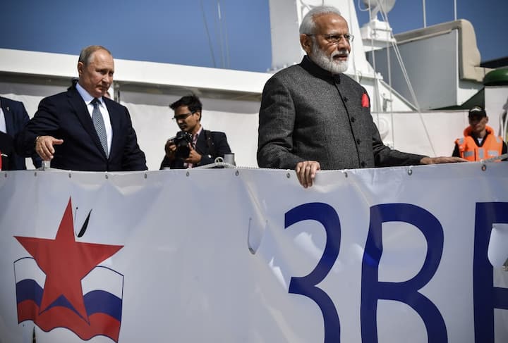 PM Modi on Wednesday arrived in Russia to attend the Eastern Economic Forum (EEF) and the 20th annual summit between the two nations. (Photo by Alexander NEMENOV / POOL / AFP)