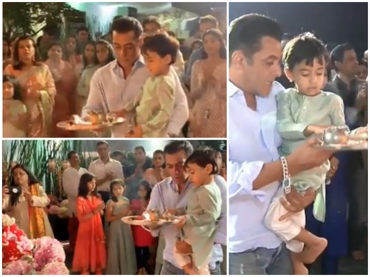 Ganesh Chaturthi 2019 Salman Khan Performs 'Aarti' With His Little Nephew Ahil Sharma At Sister Arpita's Ganpati Visarjan Watch: Salman Khan Performs 'Aarti' With His Little Nephew Ahil Sharma At Sister Arpita's Ganpati Visarjan!