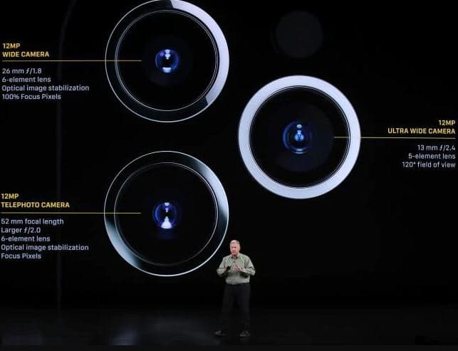A new triple-camera system provides a pro-level camera experience with an Ultra Wide, Wide and Telephoto camera, delivering improvements to low-light photography and offering the highest quality video in a smartphone that is great for shooting action videos. (AFP)