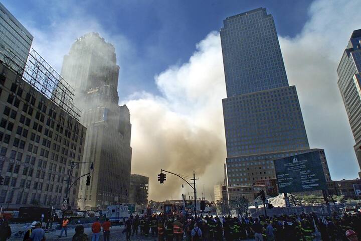 In this file photo taken on September 12, 2001, smoke billows from the scene of the World Trade Center in New York after the 9/11 attacks. - (Photo by Timothy A. CLARY / AFP)