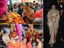 PHOTOS: Deepika Padukone Looks Ethereal In A Silk Saree As She Walks Barefoot To Seek Bappa\'s Blessings At Lalbaugcha Raja In Mumbai!
