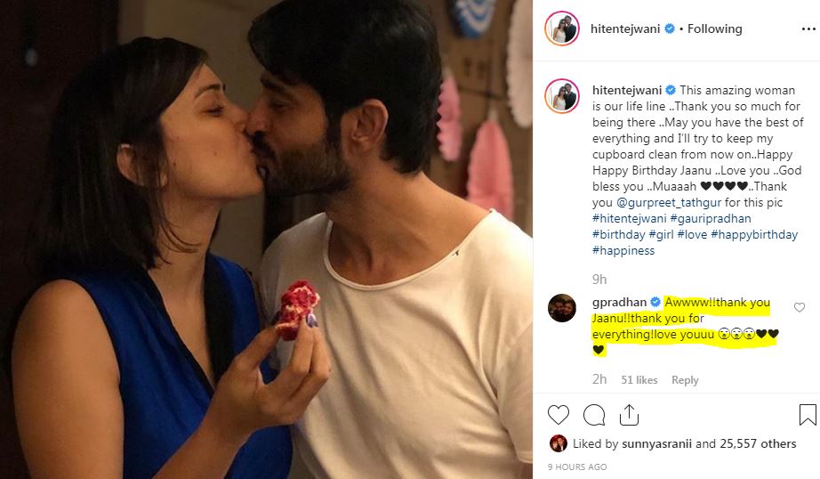 Hiten Tejwani Wishes Wife Gauri Pradhan On Her Birthday With A Liplock Pic & Adorable Message!