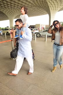 PHOTOS: Taimur Ali Khan Enjoys A Piggy-Back Ride On Papa Saif’s Shoulders As The Family Leaves For Pataudi To Celebrate Kareena Kapoor\'s Birthday!